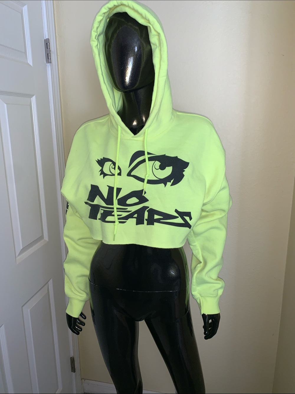 Petals and Peacocks Neon Yellow Cropped Hoodie, Size Medium, Preowned